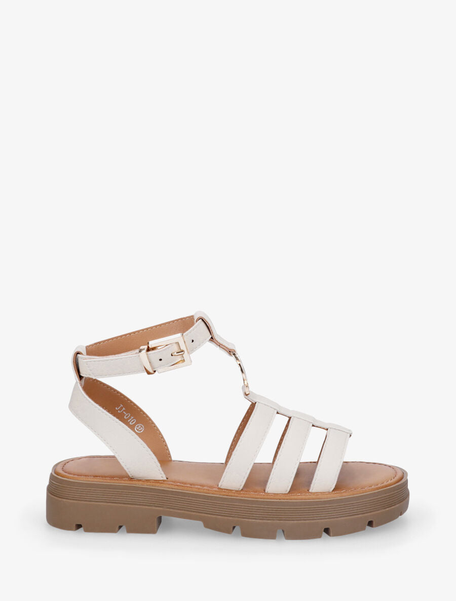 Nu-pieds style spartiates en simili - Beige - 1