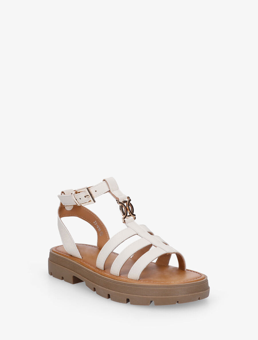Nu-pieds style spartiates en simili - Beige - 2