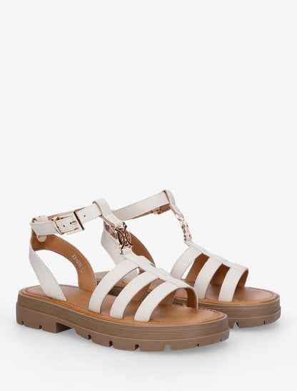 Nu-pieds style spartiates en simili - Beige - 4