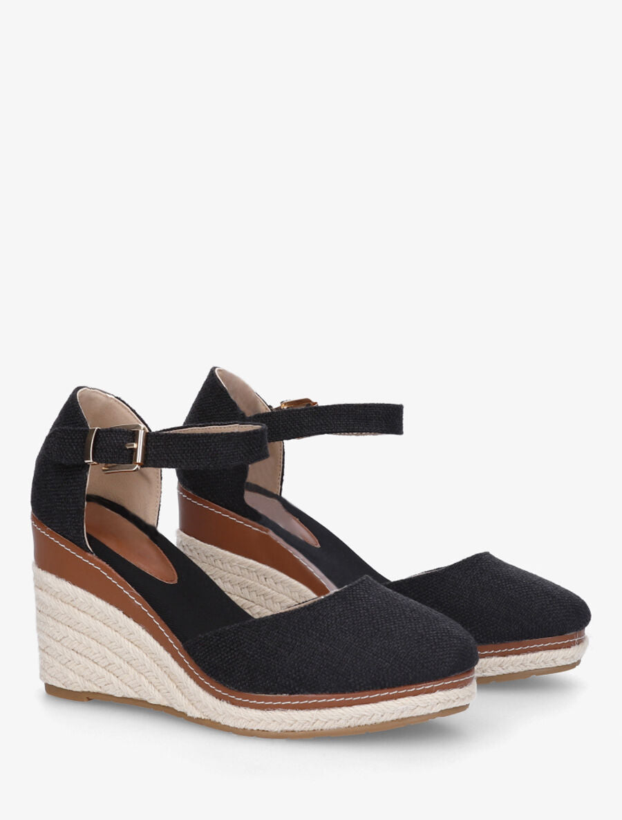 Sandales compensées effet denim - Noir - 4