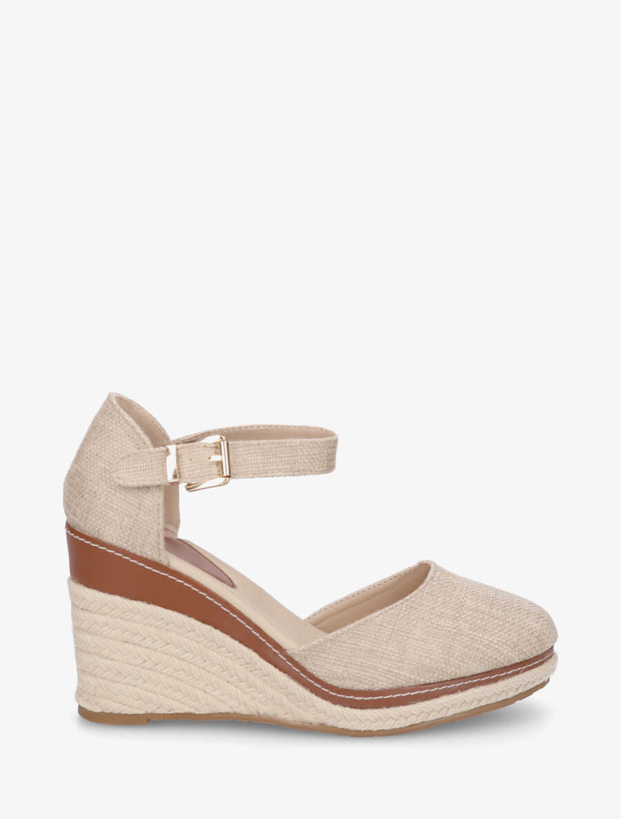 Sandales compensées effet denim - Taupe - 1