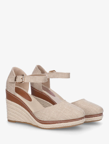 Sandales compensées effet denim - Taupe - 4