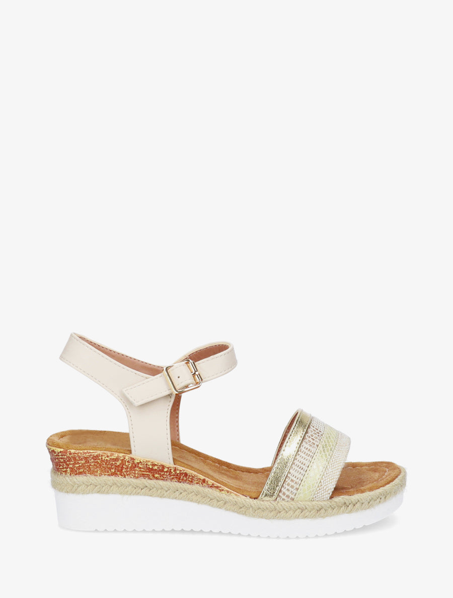 Sandales compensées ornées de tresses texturées - Beige