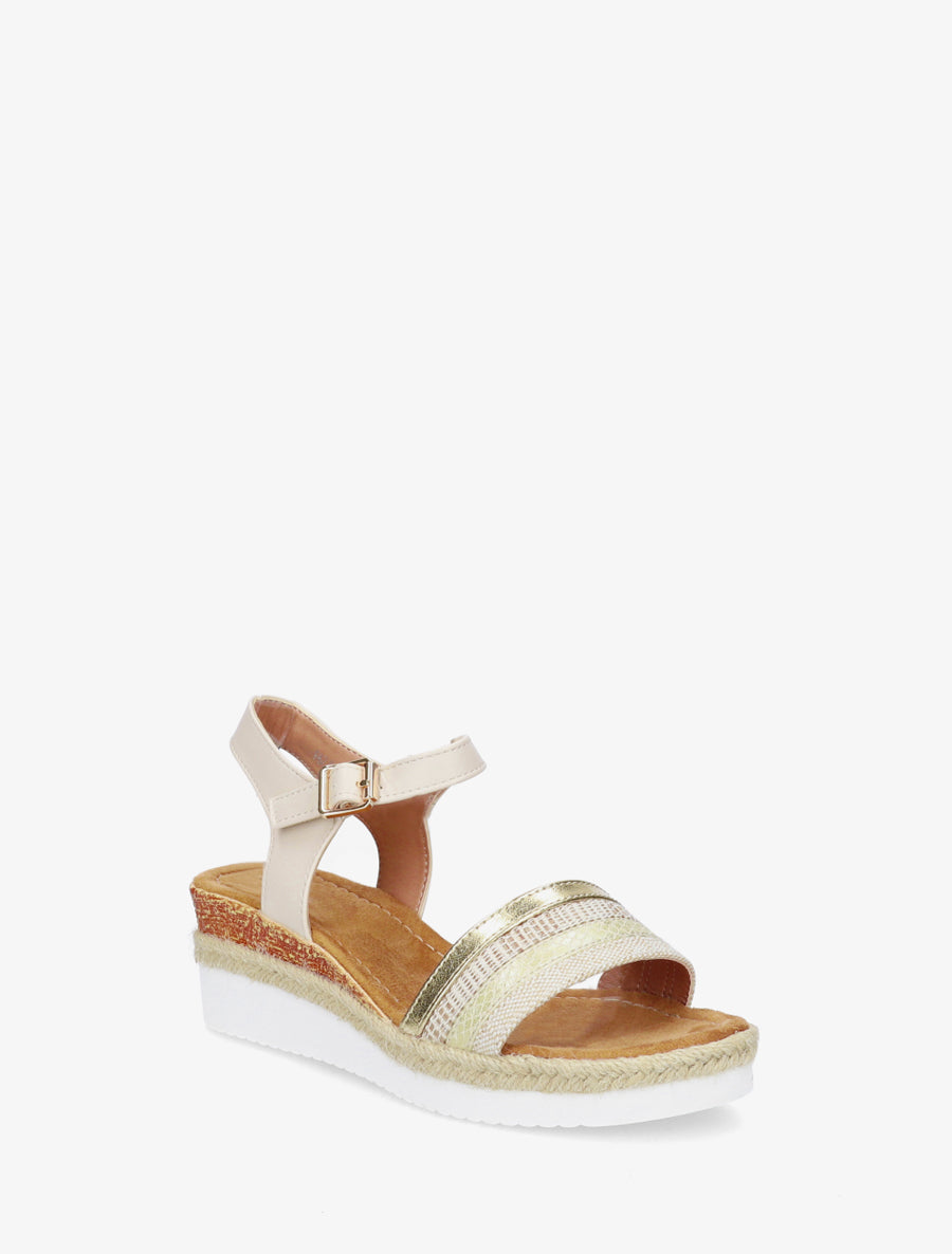 Sandales compensées ornées de tresses texturées - Beige