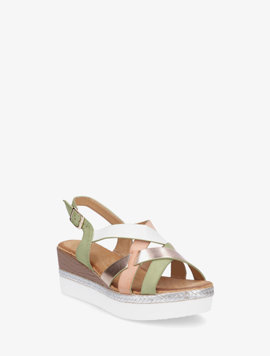 Sandales compensées à brides croisées - Kaki