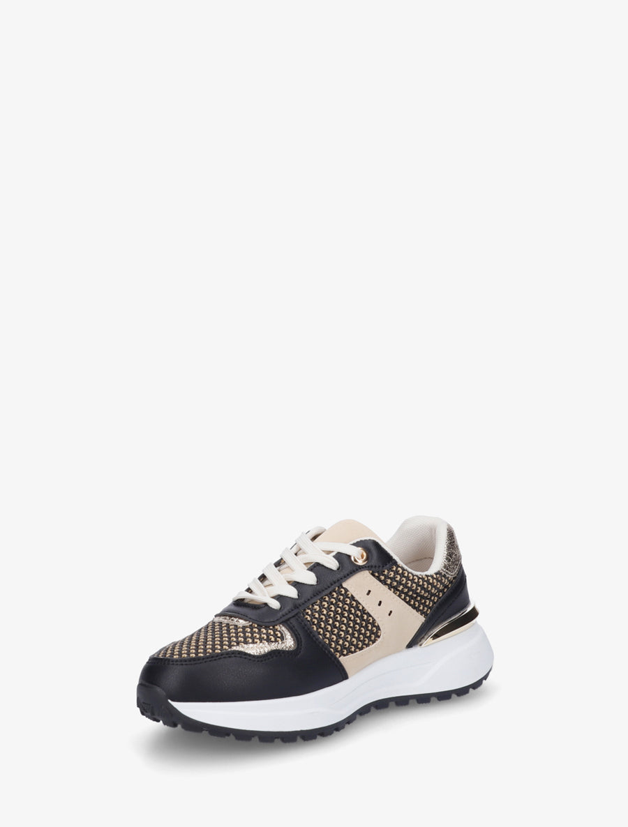 Sneakers en simili à empiècement métal - Noir - 3