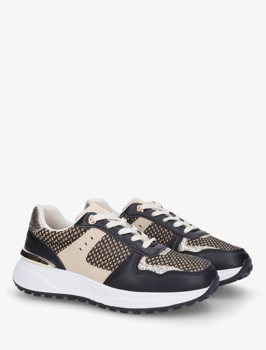 Sneakers en simili à empiècement métal - Noir - 4