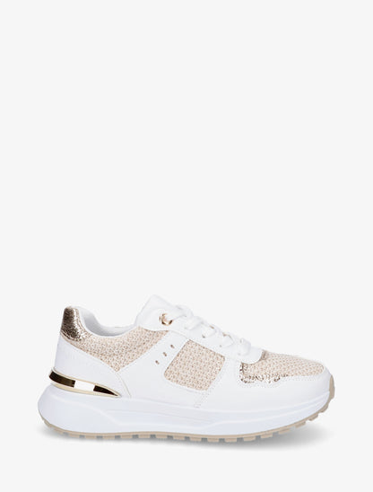 Sneakers en simili à empiècement métal - Beige - 1