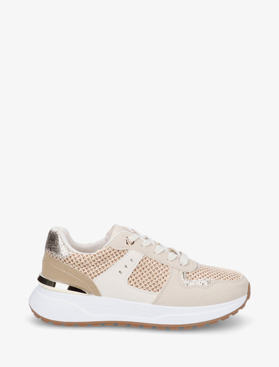Sneakers en simili à empiècement métal - Taupe - 1