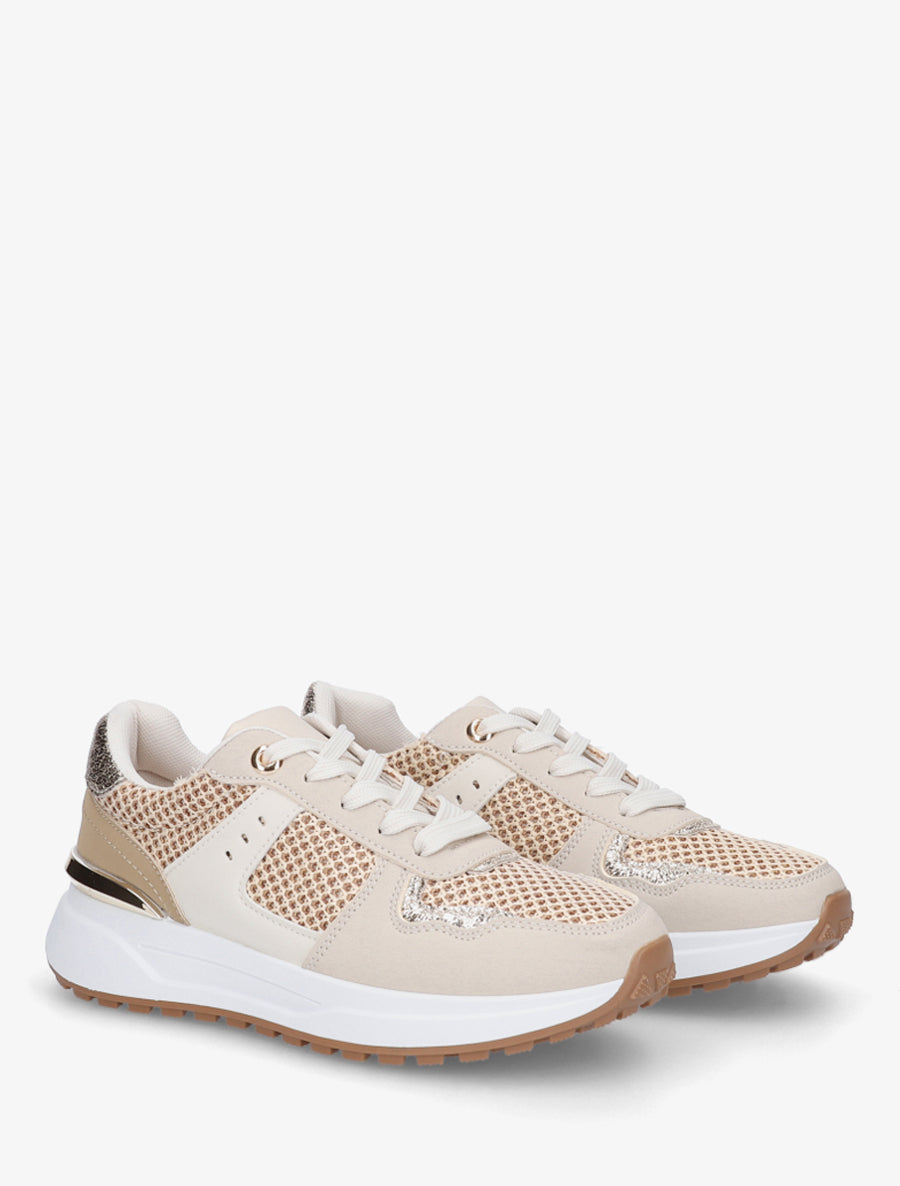 Sneakers en simili à empiècement métal - Taupe - 4