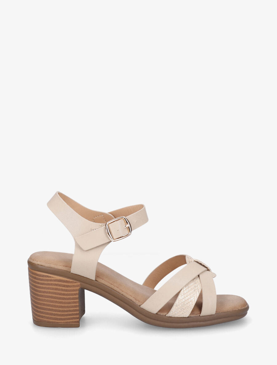 Sandales à talon en simili - Beige - 5