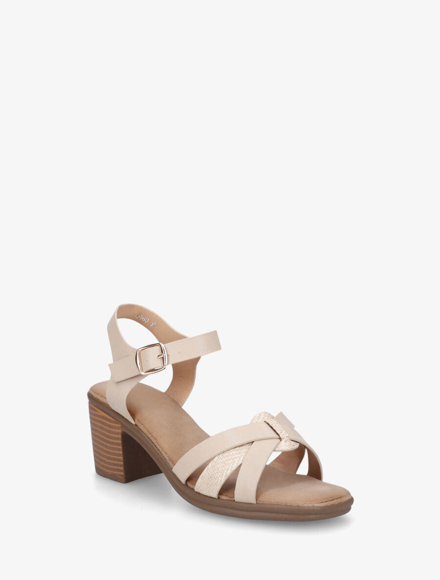 Sandales à talon en simili - Beige - 2