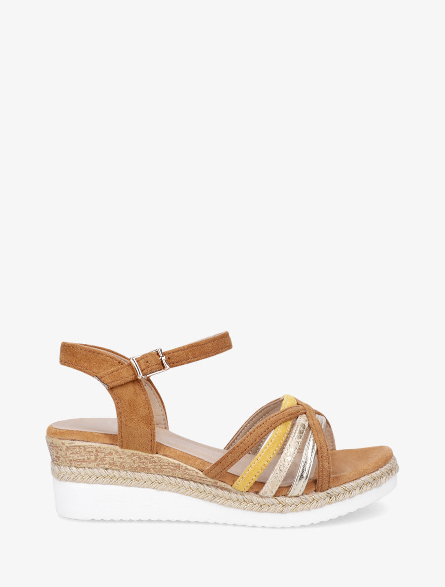 Sandales compensées à brides croisées - Camel - 1
