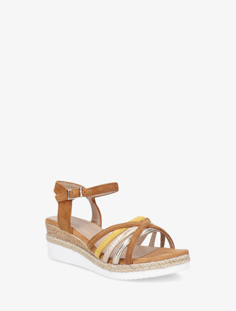 Sandales compensées à brides croisées - Camel - 2