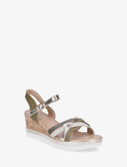 Sandales compensées à brides fantaisies - Kaki - 2
