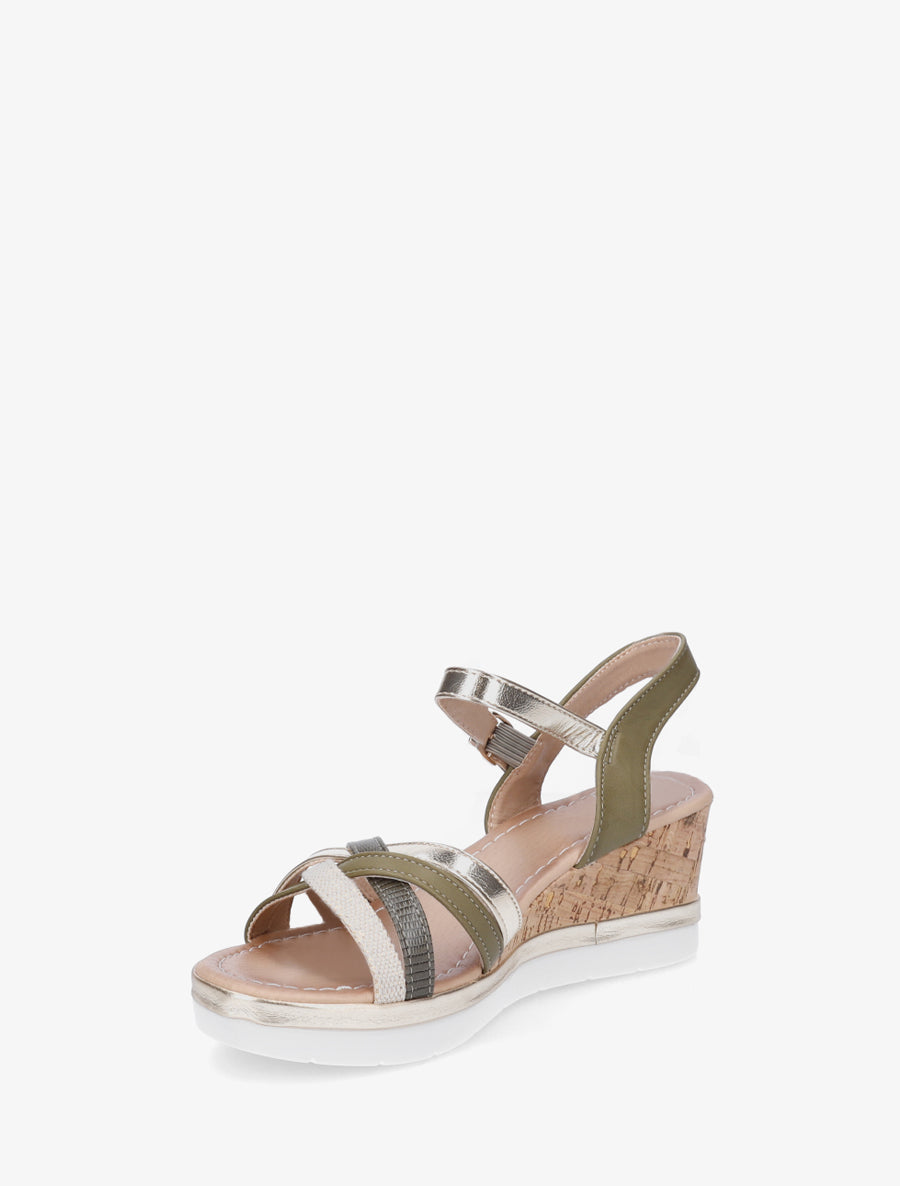 Sandales compensées à brides fantaisies - Kaki - 3