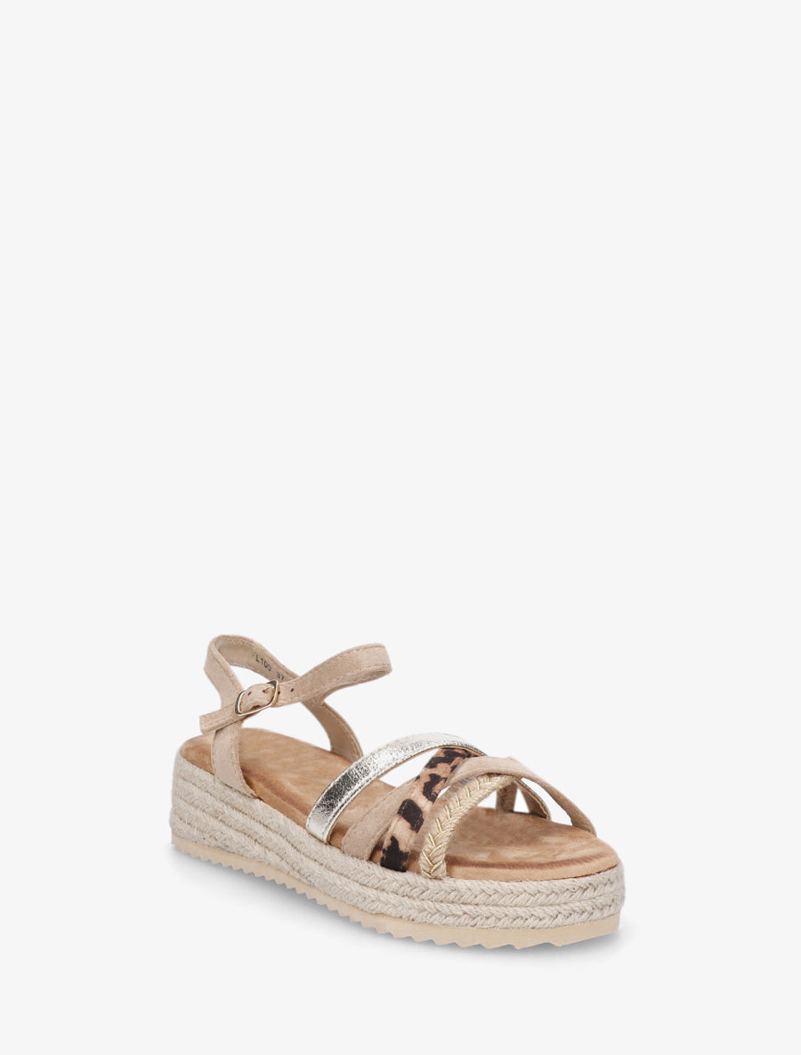 Sandales compensées multibride fantaisie - Beige foncé - 2