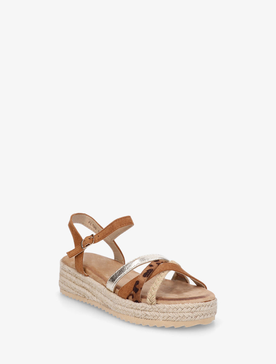 Sandales compensées multibride fantaisie - Camel - 2