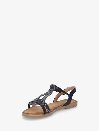 Nu-pieds en simili à brides effet python et pailleté - Noir - 3