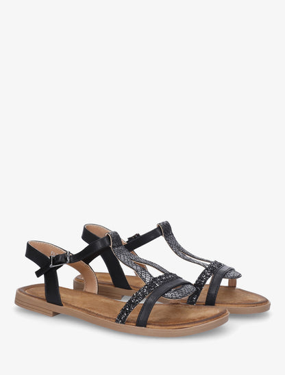Nu-pieds en simili à brides effet python et pailleté - Noir - 4