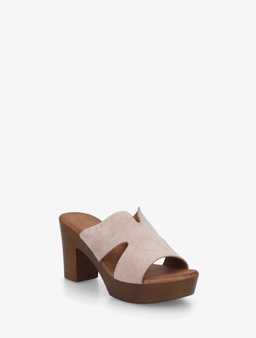 Mules en suédine à talon haut - Taupe clair - 2