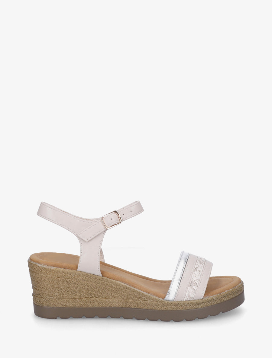 Sandales ccompensées à semelle texturée - Beige - 1