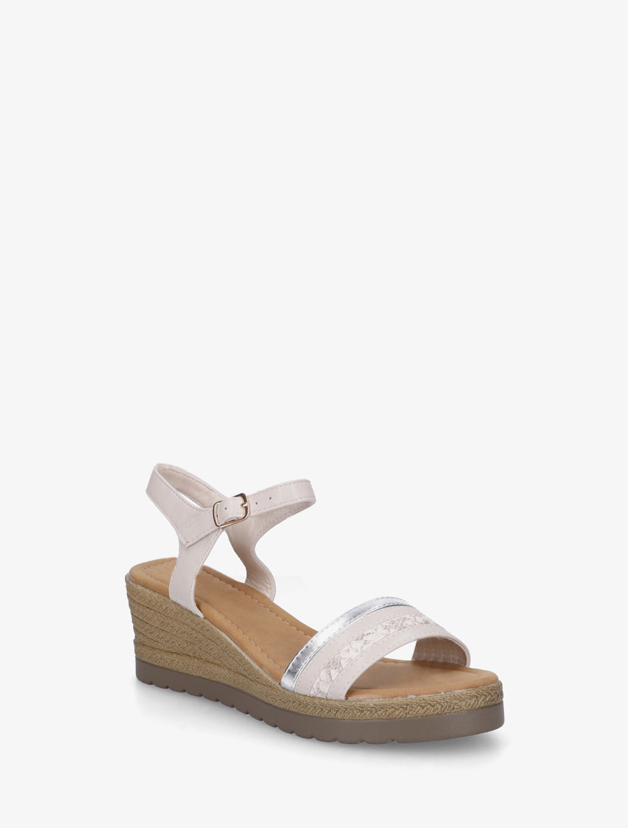 Sandales ccompensées à semelle texturée - Beige - 2