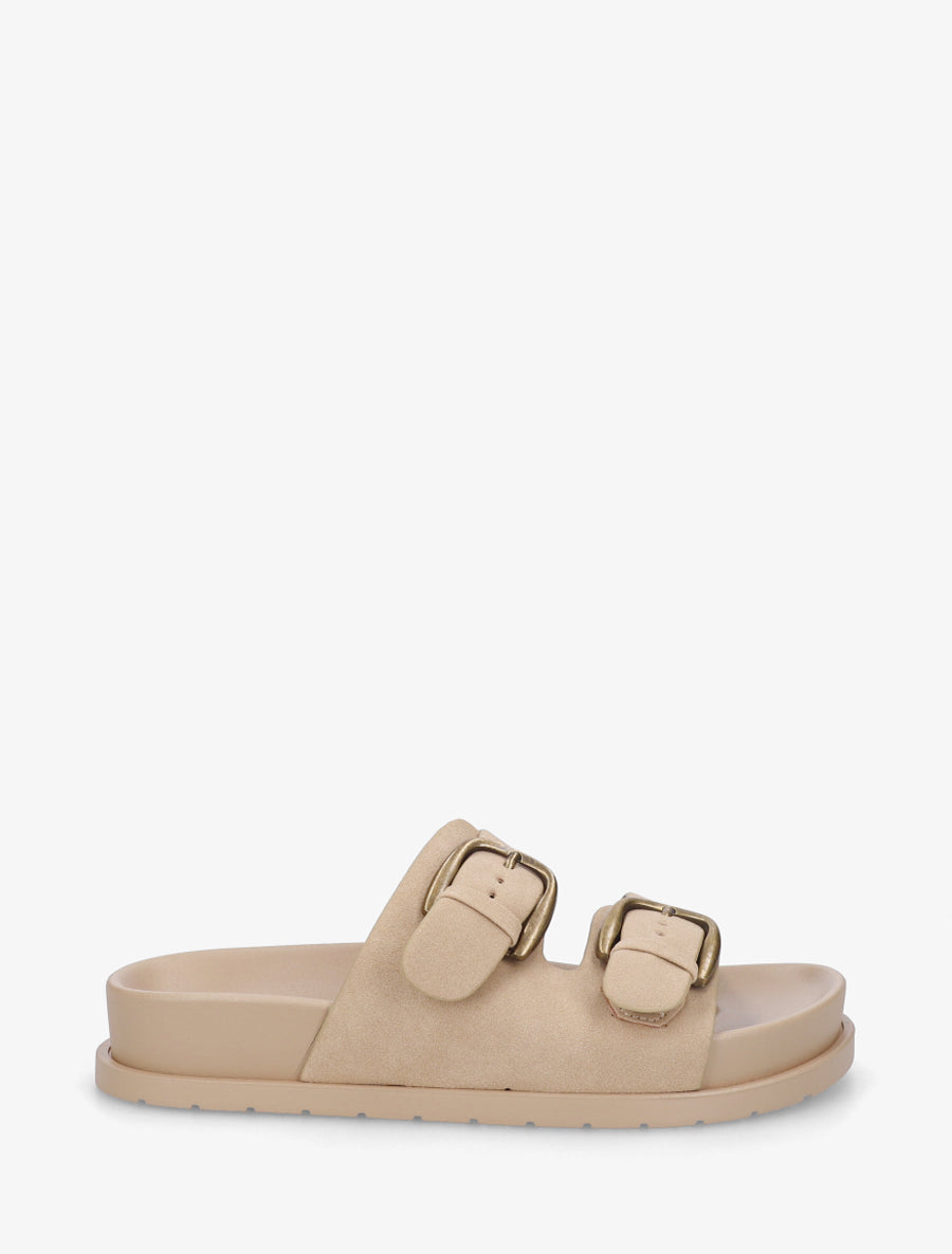 Claquettes en suédine à brides à boucle - Beige foncé - 1
