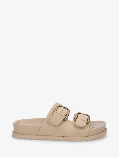 Claquettes en suédine à brides à boucle - Beige foncé - 1