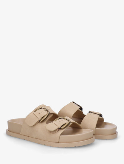 Claquettes en suédine à brides à boucle - Beige foncé - 4