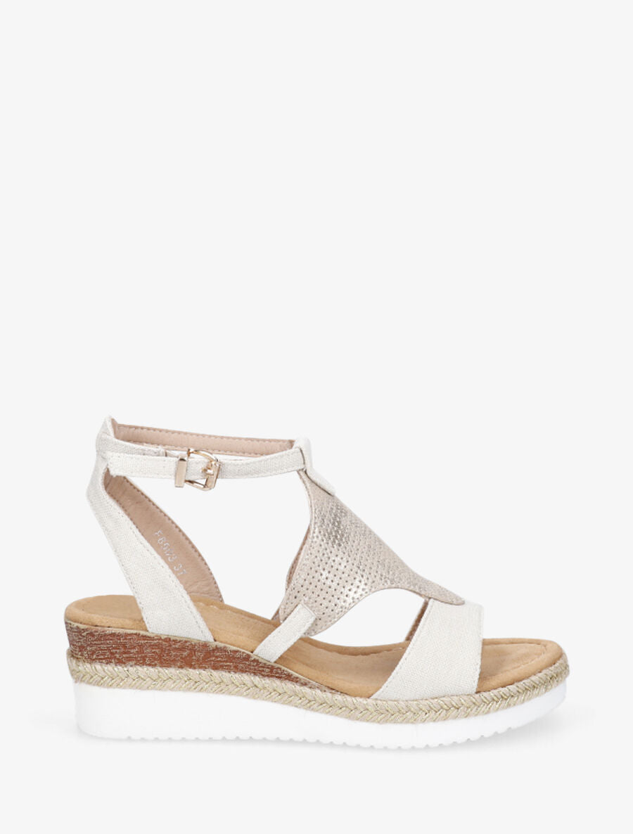 Sandales compensées bi-matière - Beige - 5