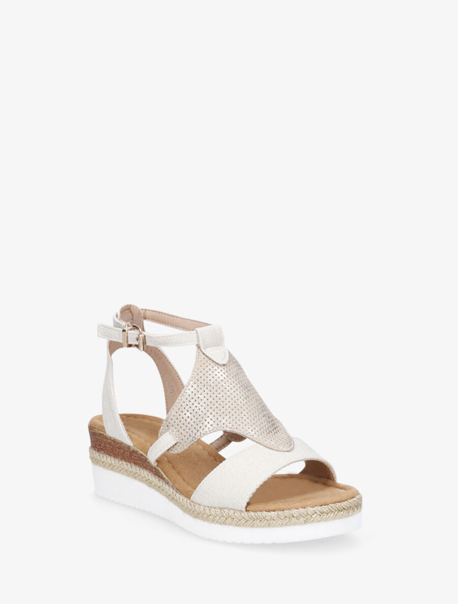 Sandales compensées bi-matière - Beige - 2