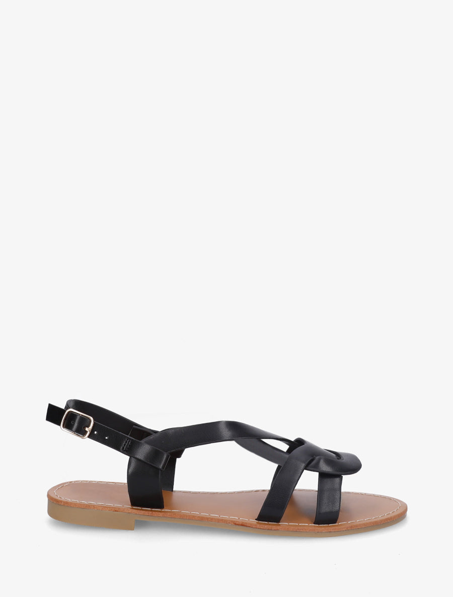 Nu-pieds en simili à brides entrelacées - Noir - 1