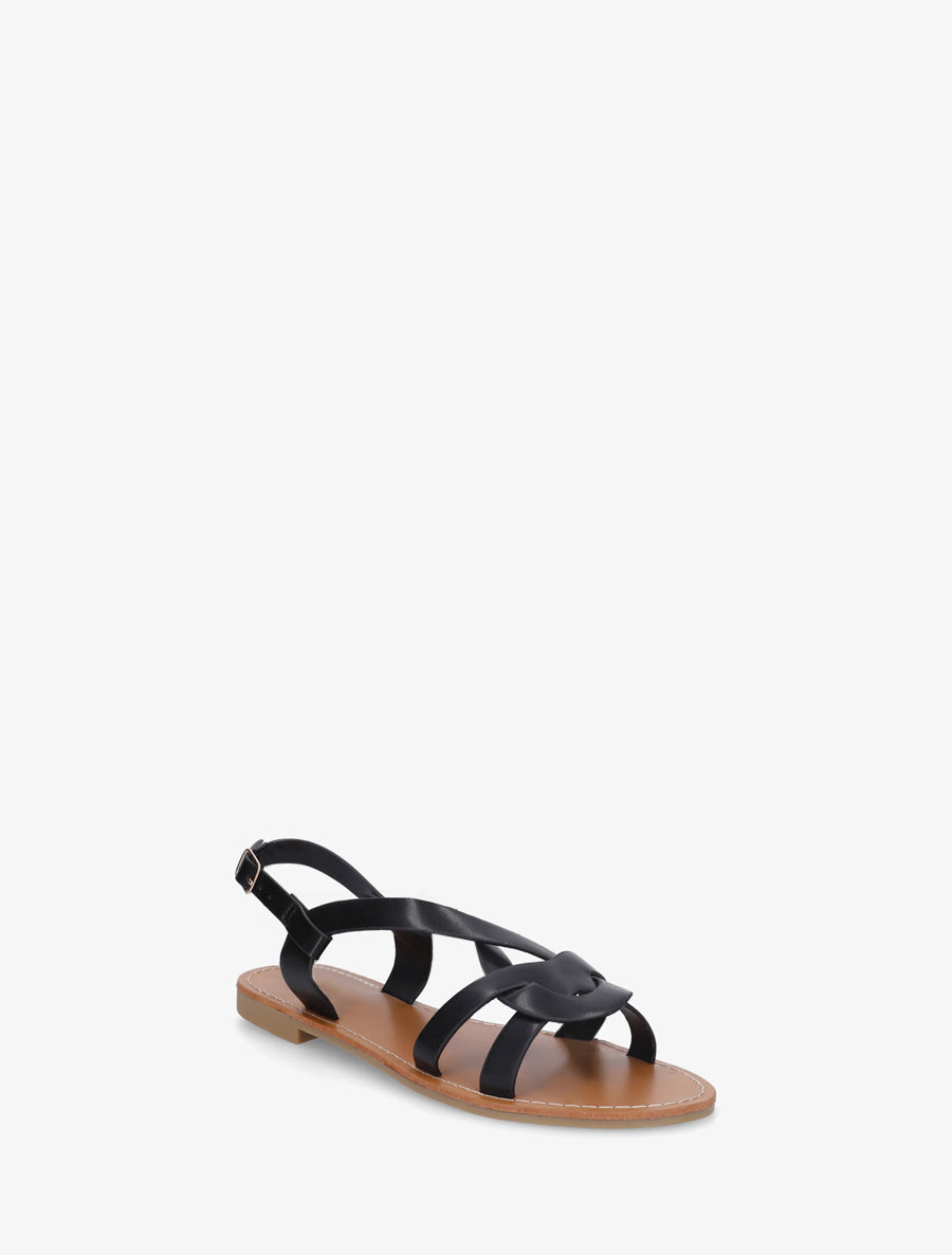 Nu-pieds en simili à brides entrelacées - Noir - 2