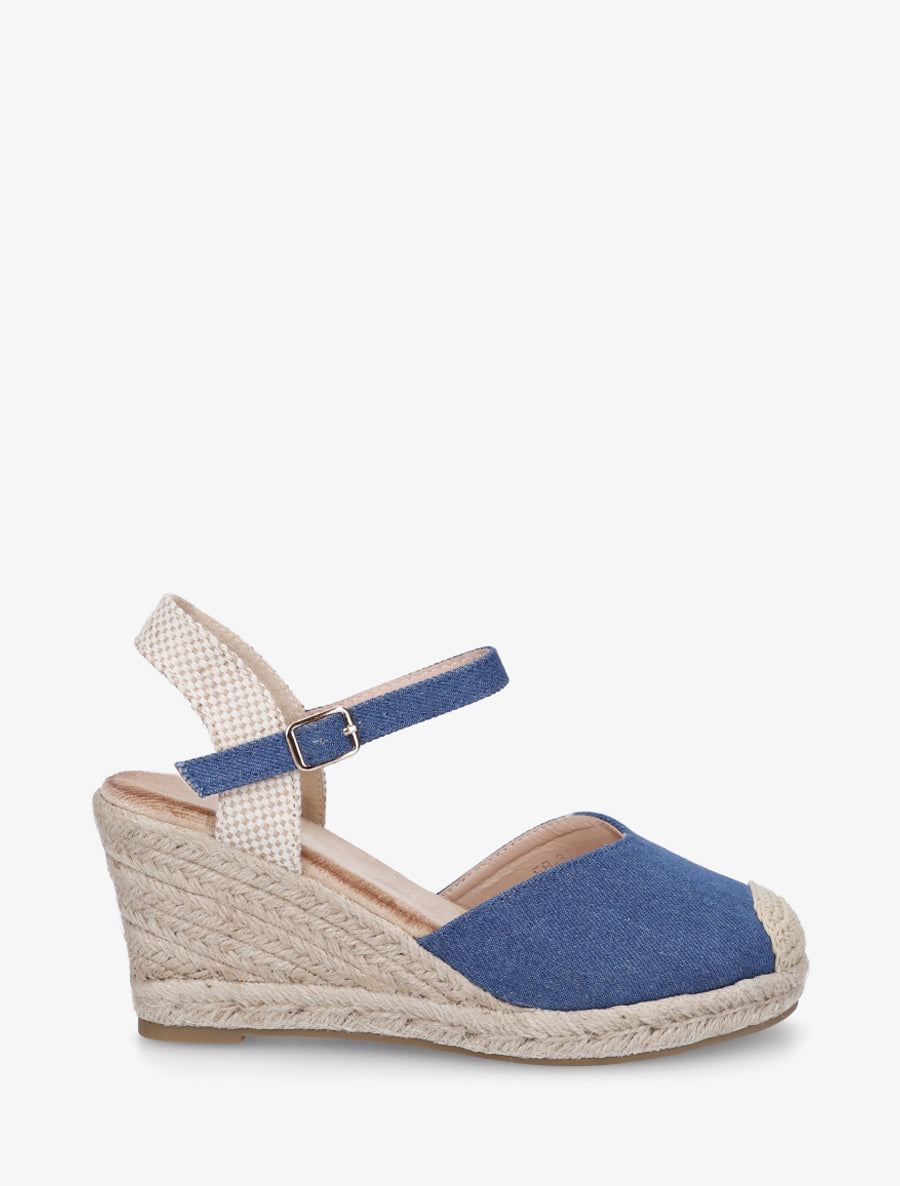 Sandales compensées à semelle en raphia - Bleu - 1