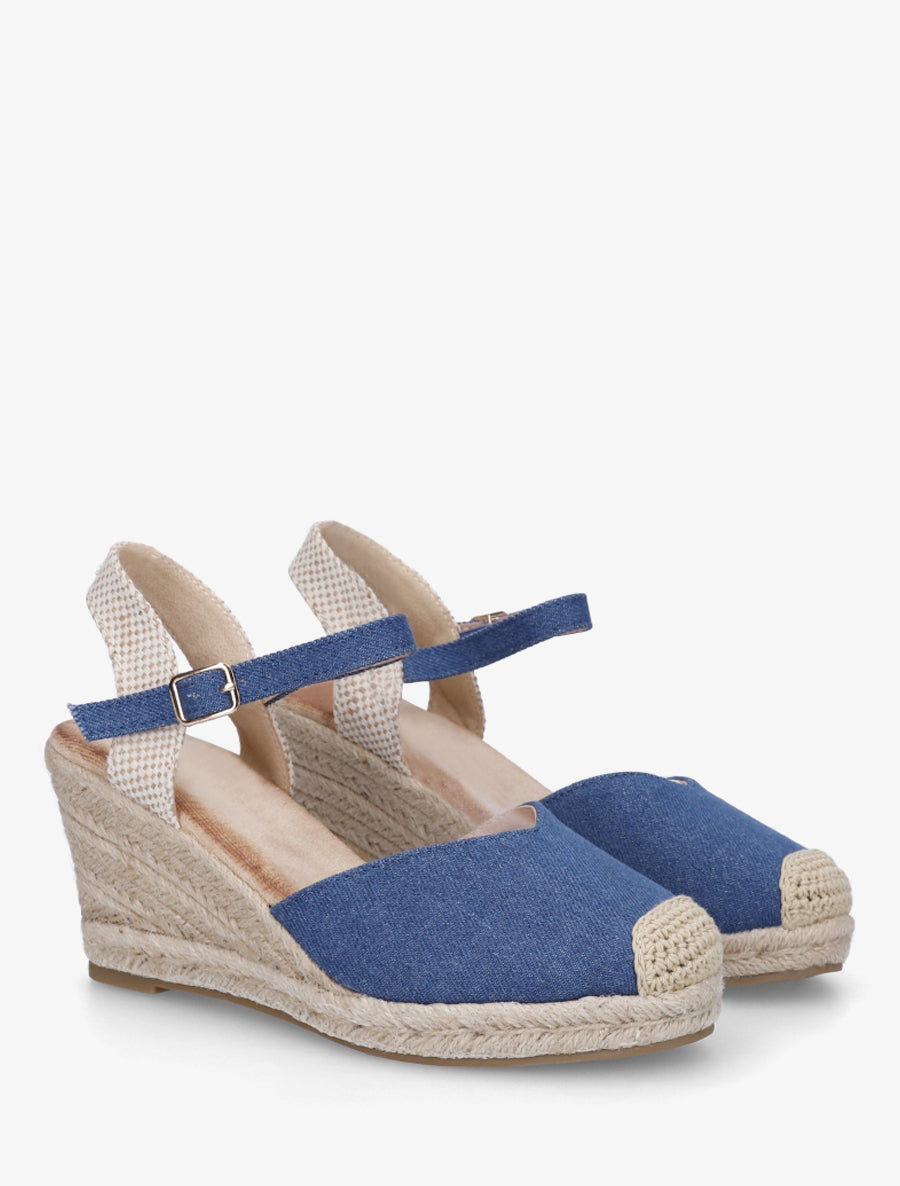 Sandales compensées à semelle en raphia - Bleu - 4