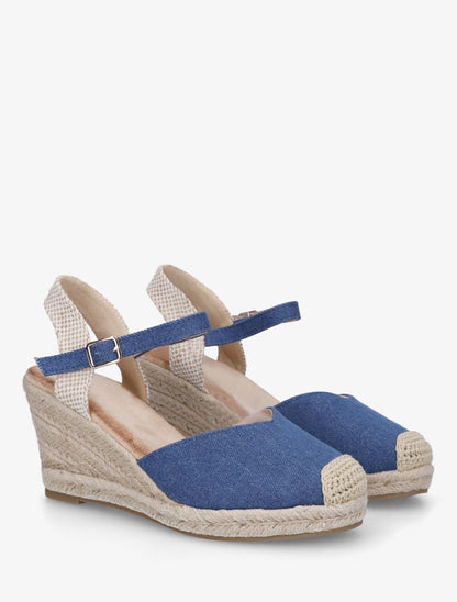 Sandales compensées à semelle en raphia - Bleu - 4