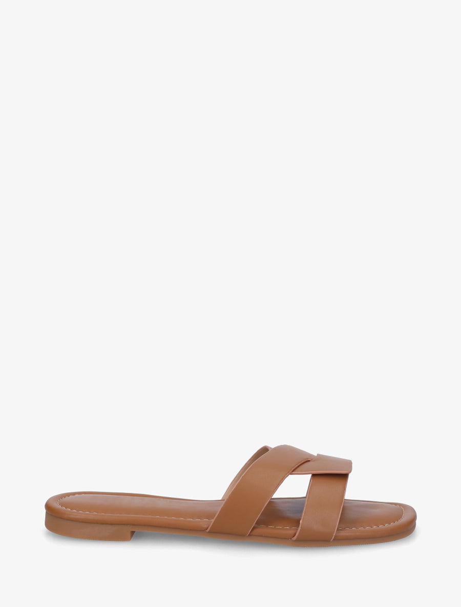 Claquettes en simili à brides entrecroisées - Camel - 1