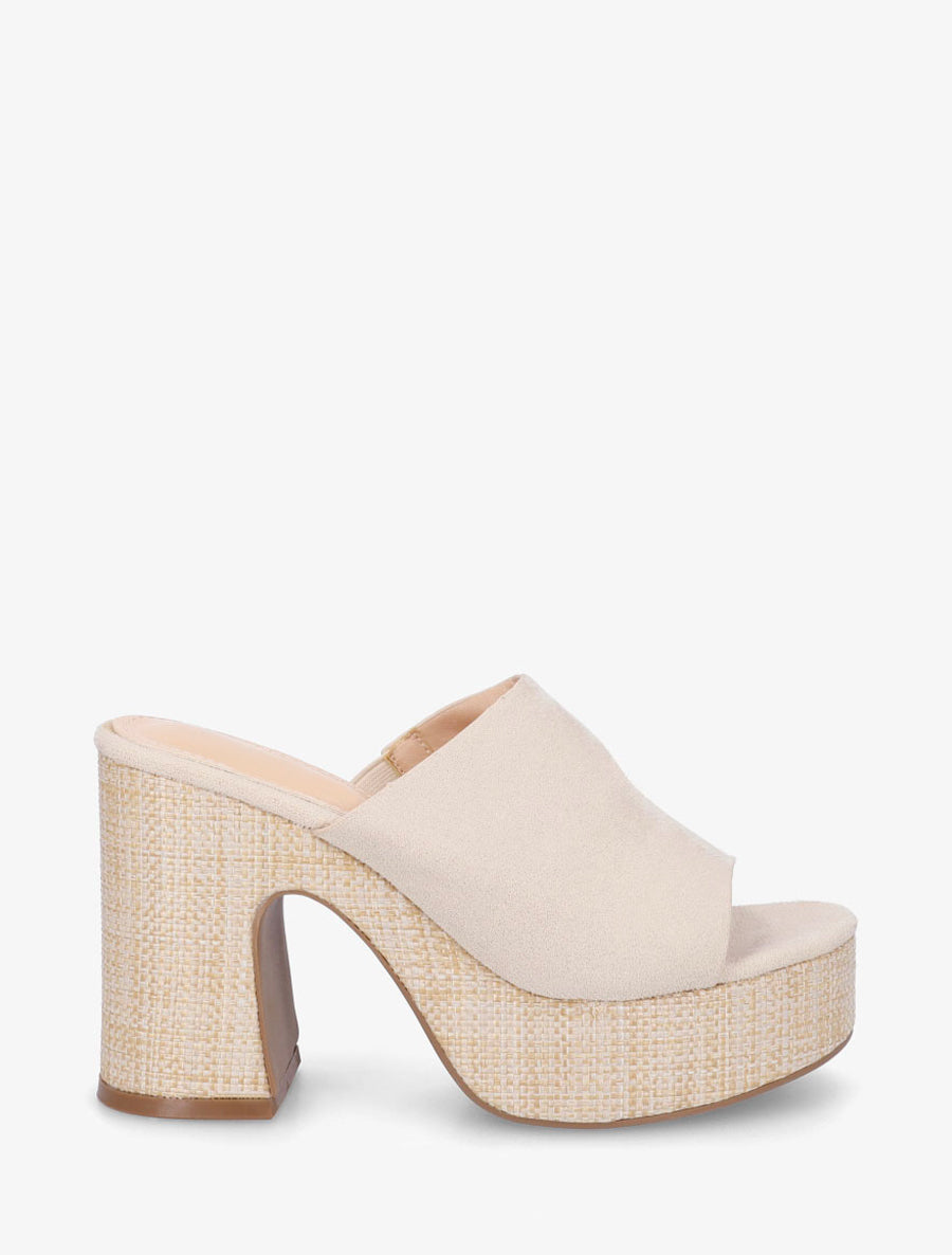 Mules à talon haut en suédine - Beige - 1