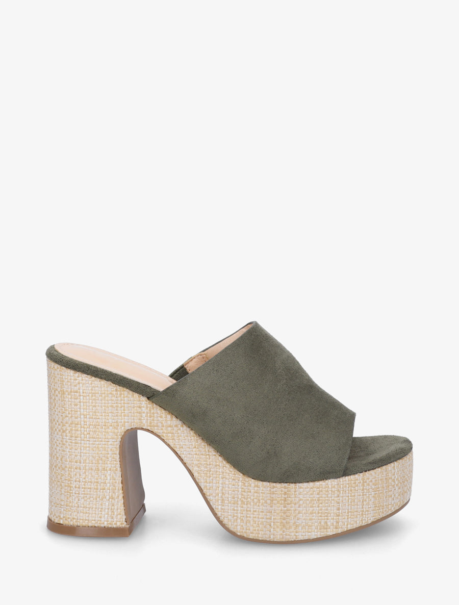 Mules à talon haut en suédine - Kaki - 1