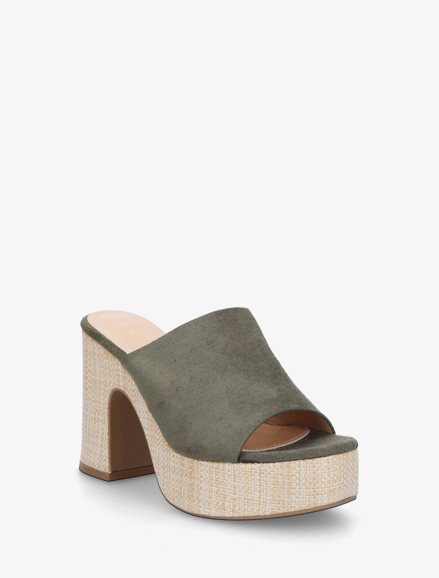 Mules à talon haut en suédine - Kaki - 2