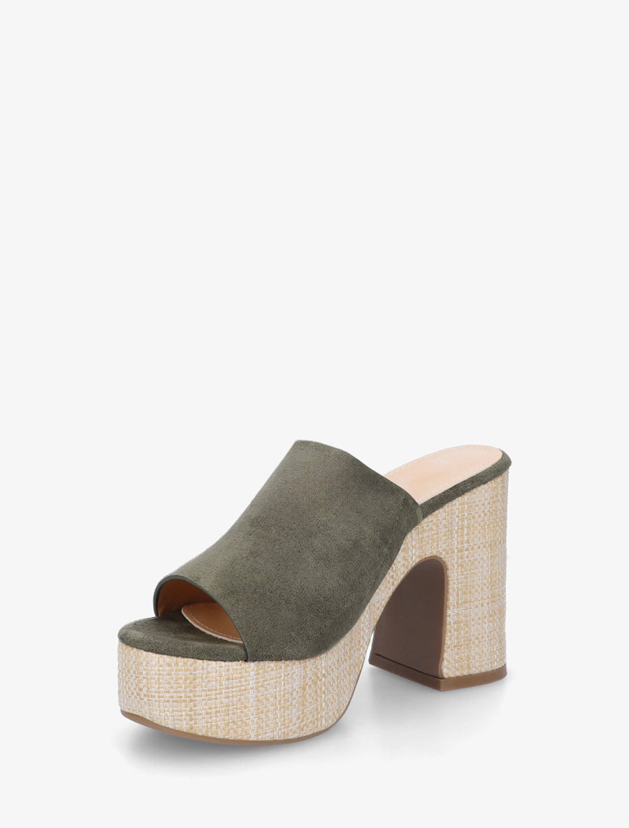 Mules à talon haut en suédine - Kaki - 3