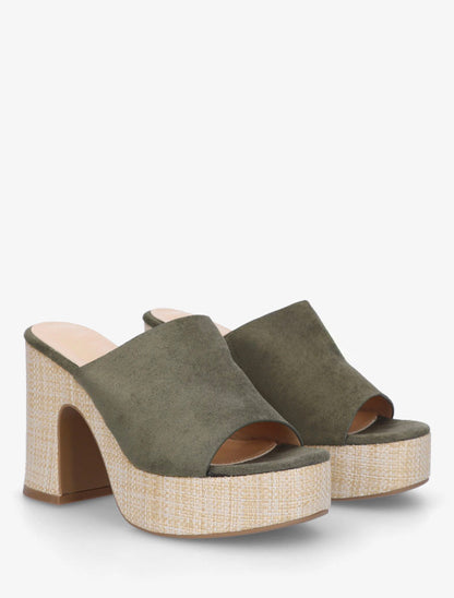 Mules à talon haut en suédine - Kaki - 4
