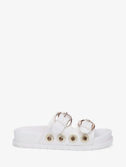 Claquettes en simili à empiècement bijoux strassés - Blanc - 1