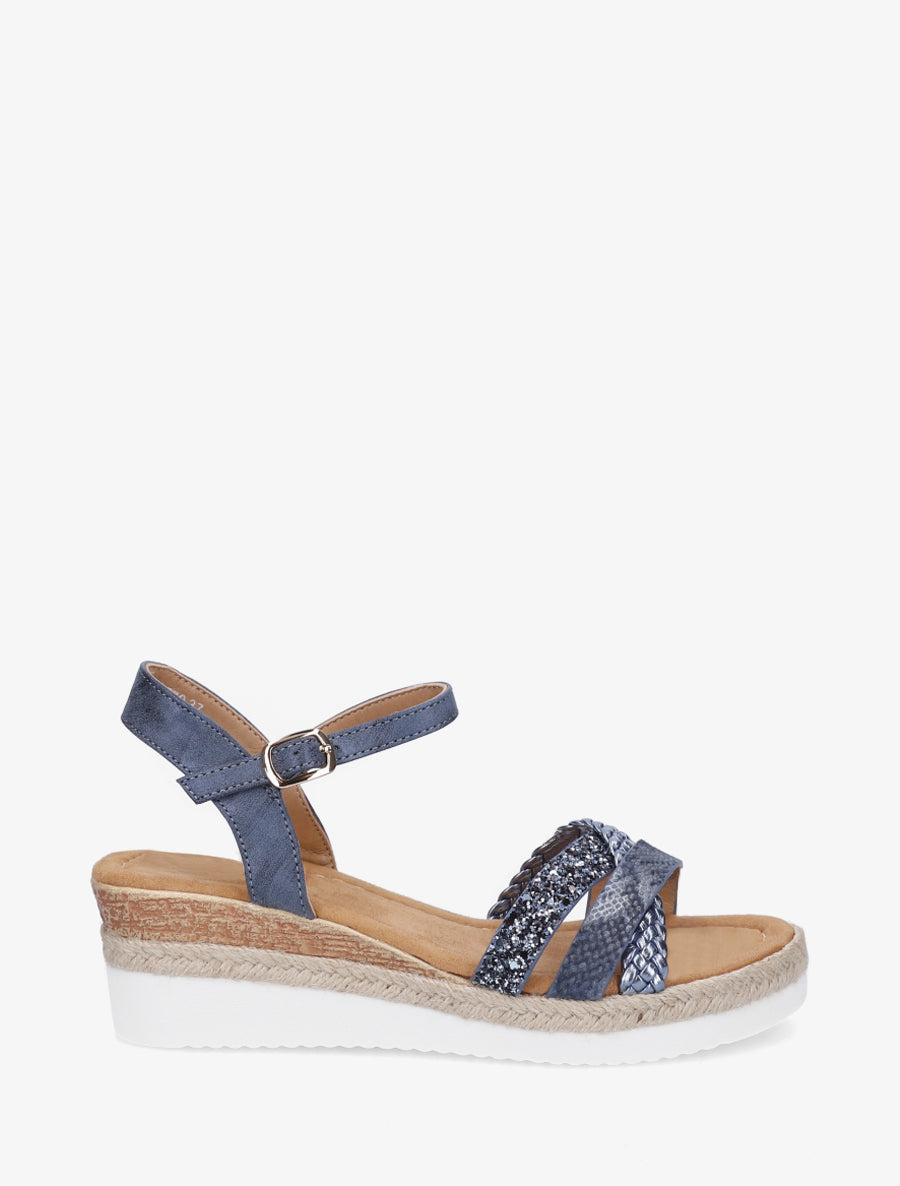 Sandales compensées à brides dépareillées - Bleu - 1