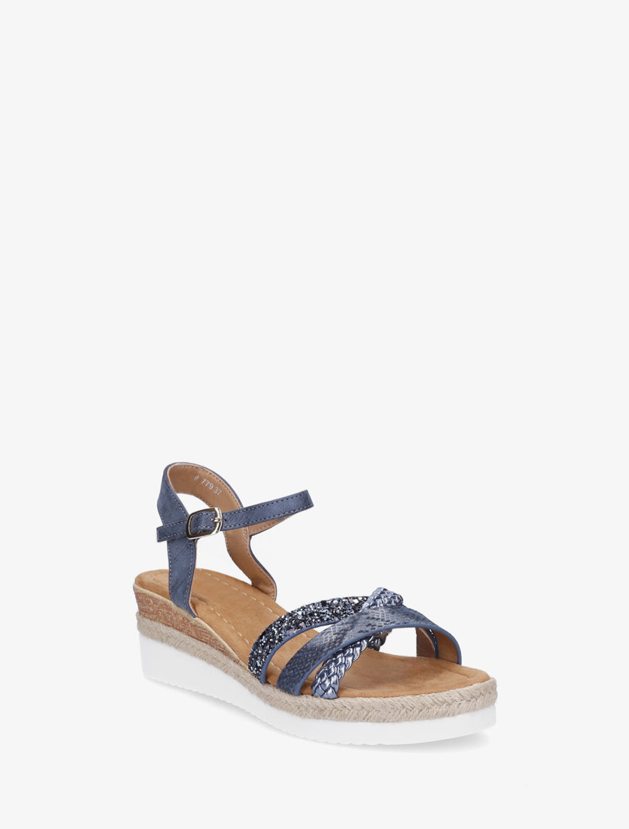 Sandales compensées à brides dépareillées - Bleu - 2