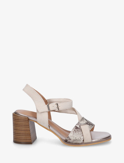 Sandales à talon en simili et en suédine - Beige - 1