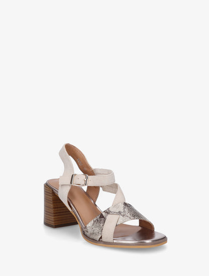 Sandales à talon en simili et en suédine - Beige - 2