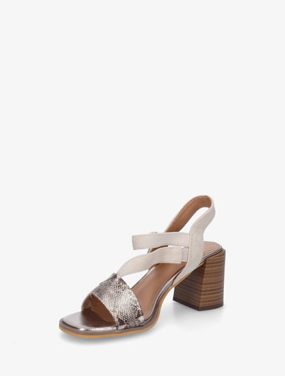Sandales à talon en simili et en suédine - Beige - 3