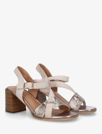 Sandales à talon en simili et en suédine - Beige - 4